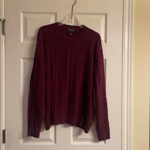 Maroon Crew Neck Cable Knit Sweater